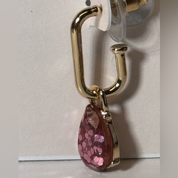 LC Lauren Conrad Gold Earrings with Pink Sparkly Teardrops 1.25 Inch - Picture 5 of 10